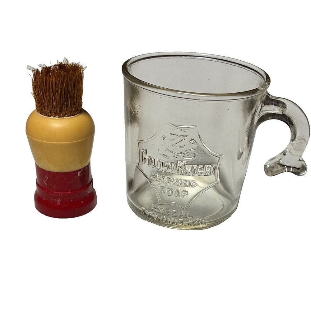 Golden Knight Shaving Mug Ever-Ready Brush Set Mens OS Clear Red Vintage Good